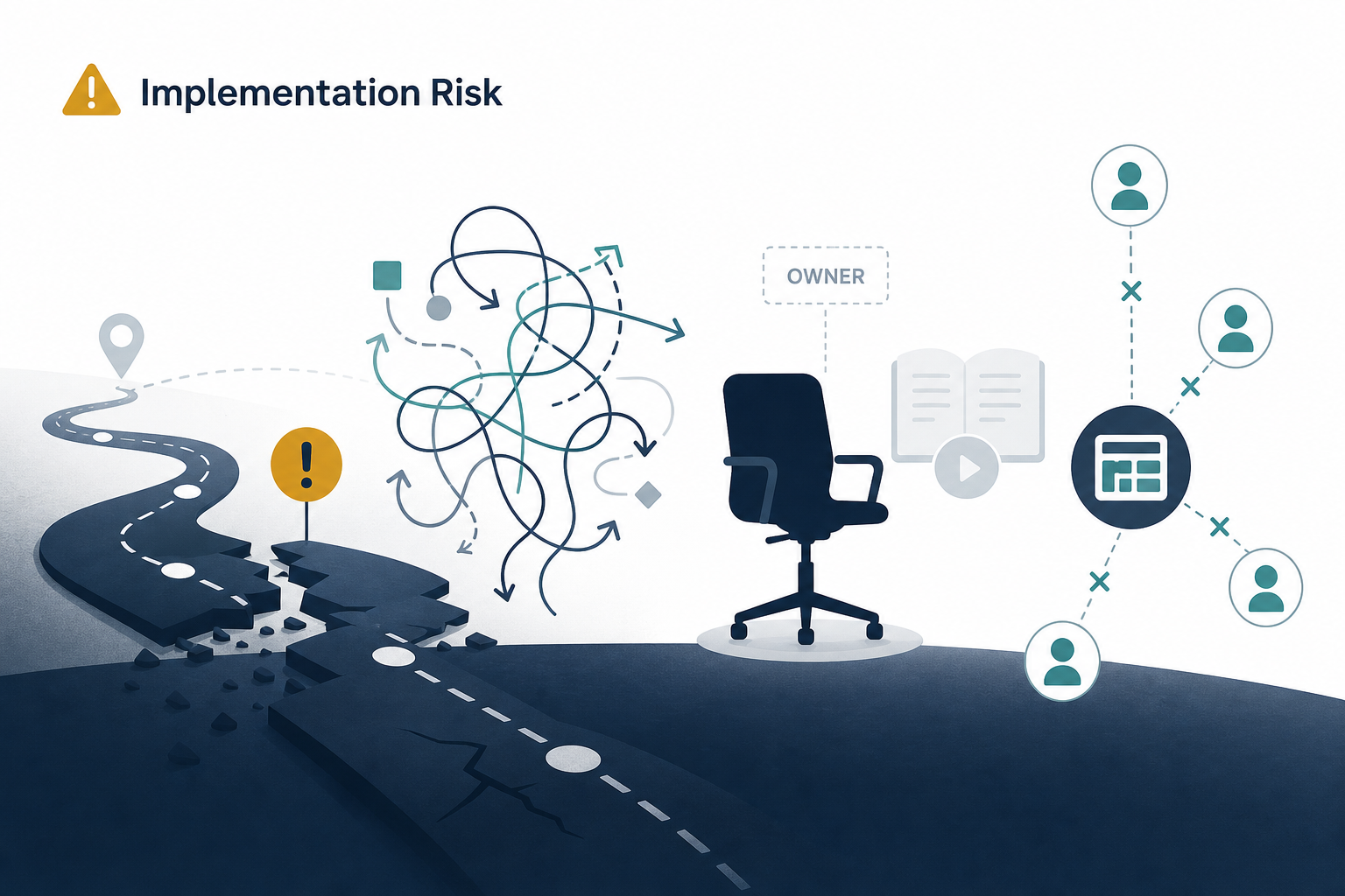 Featured image for an article on why platform implementation fails, covering poor planning, unclear workflows, lack of ownership, weak training, and no adoption process